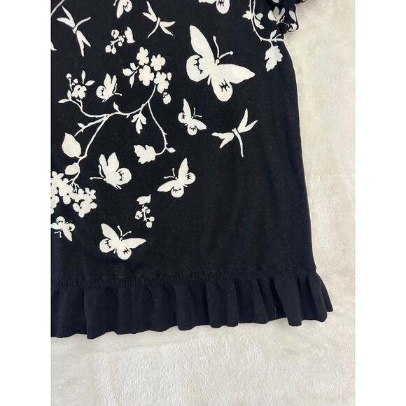 NWT Talbots Black Butterfly Dragonfly Knit Top 1XP 1X P Ruffle - Picture 2 of 7